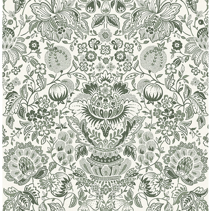 blanche-dark-green-floral-damask-wallpaper-york-wallcoverings-4147-27375 - York Wallcoverings Papel pintado