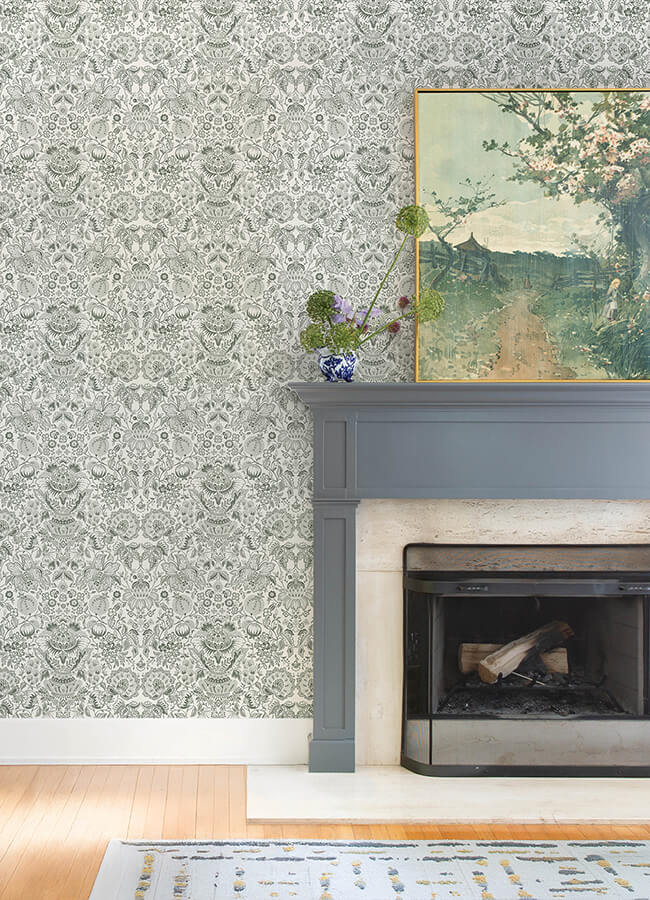 blanche-dark-green-floral-damask-wallpaper-york-wallcoverings-4147-27375 - York Wallcoverings Papel pintado