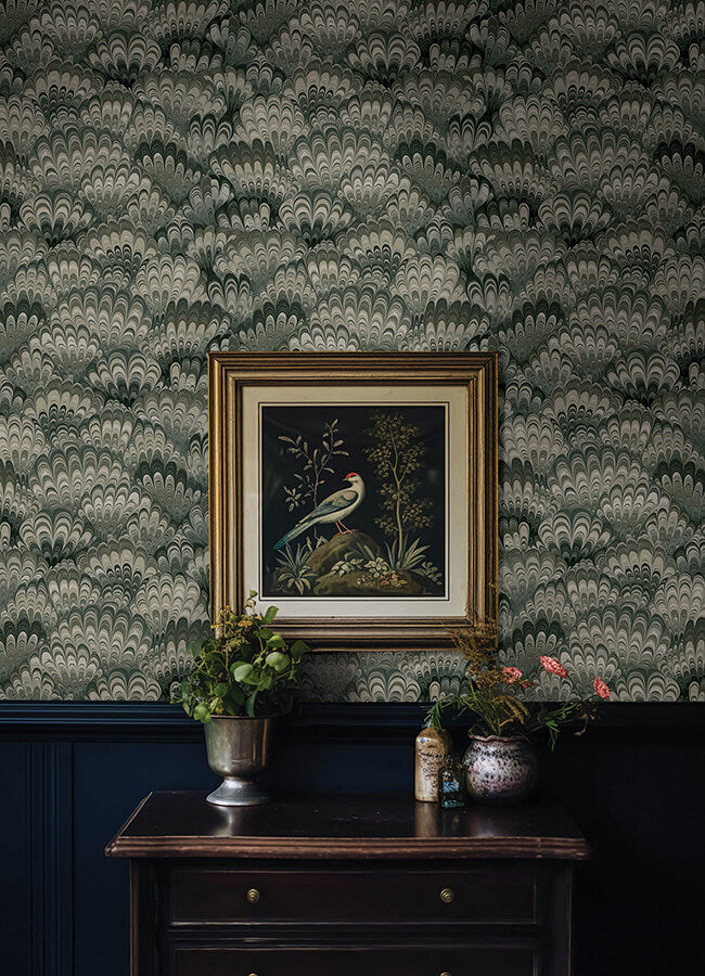 octavia-dark-green-marbled-ink-wallpaper-york-wallcoverings-4147-27377 - York Wallcoverings Papel pintado