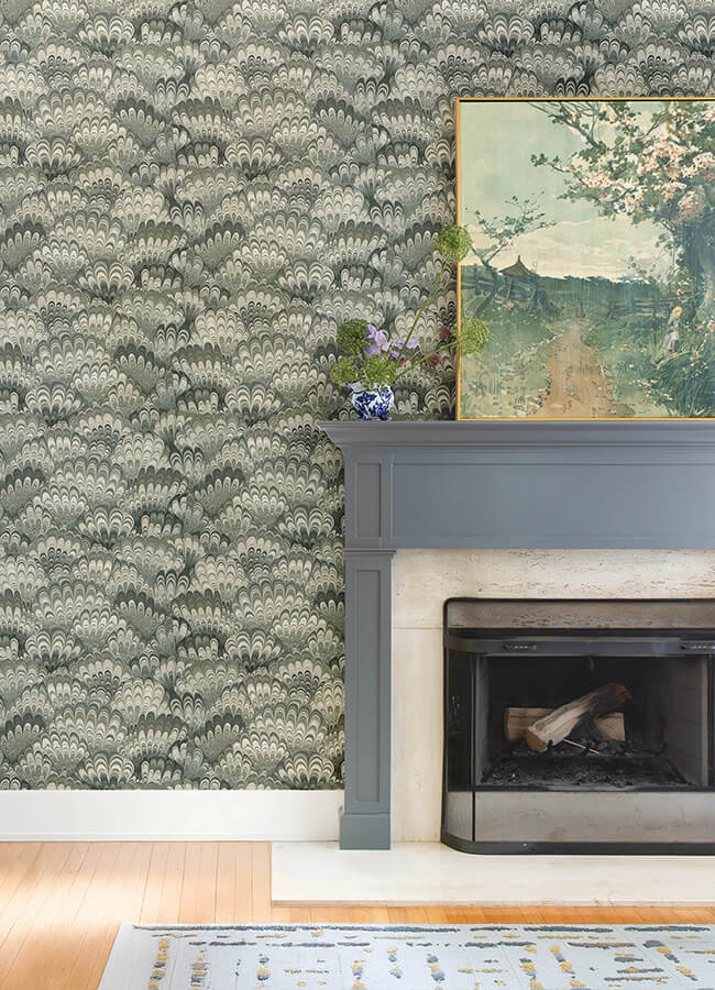 octavia-dark-green-marbled-ink-wallpaper-york-wallcoverings-4147-27377 - York Wallcoverings Papel pintado