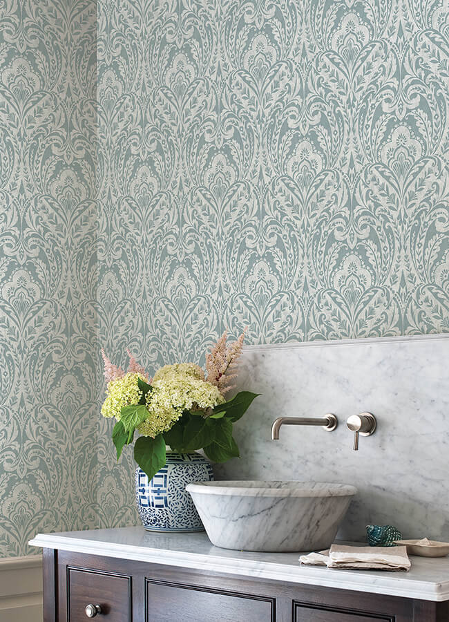 berkshire-denim-damask-wallpaper-york-wallcoverings-4147-27380 - York Wallcoverings Wallpaper