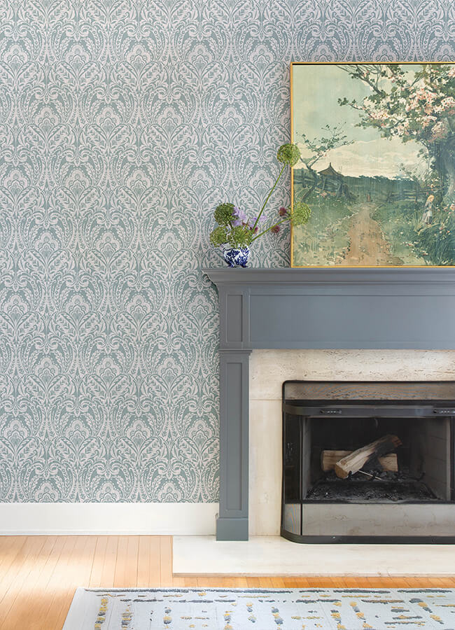 berkshire-denim-damask-wallpaper-york-wallcoverings-4147-27380 - York Wallcoverings Wallpaper