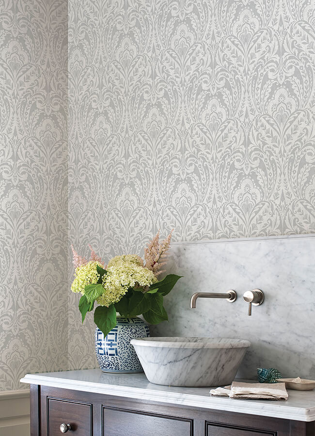 berkshire-grey-damask-wallpaper-york-wallcoverings-4147-27381 - York Wallcoverings Wallpaper