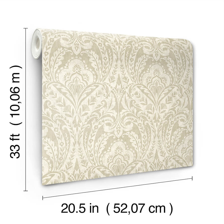berkshire-beige-damask-wallpaper-york-wallcoverings-4147-27382 - York Wallcoverings Wallpaper