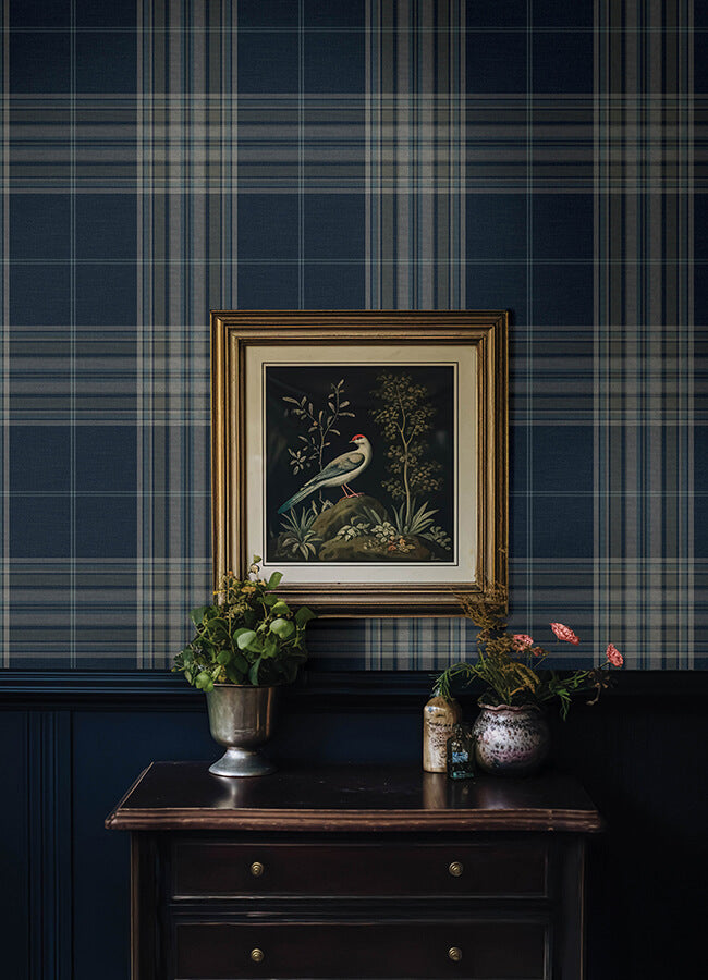 westley-navy-plaid-wallpaper-york-wallcoverings-4147-27386 - York Wallcoverings Papel pintado