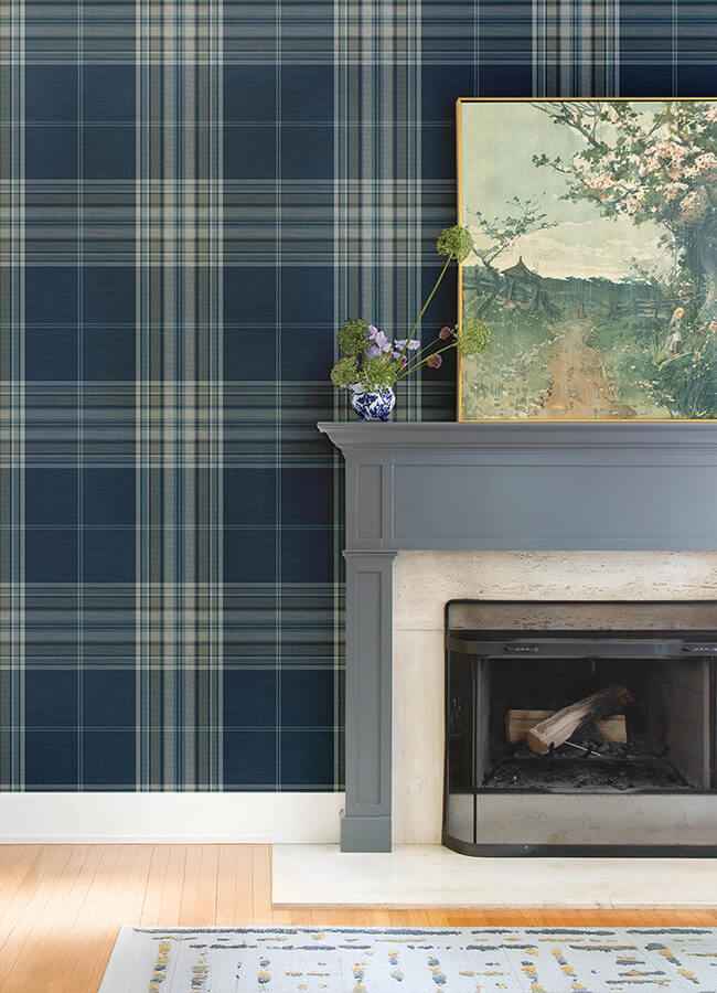 Westley Navy Plaid Wallpaper - York Wallcoverings - 4147-27386 - York Wallcoverings Wallpaper