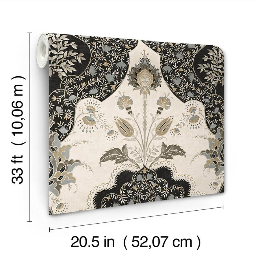 auden-black-floral-grandeur-wallpaper-york-wallcoverings-4147-27389 - York Wallcoverings Papel pintado