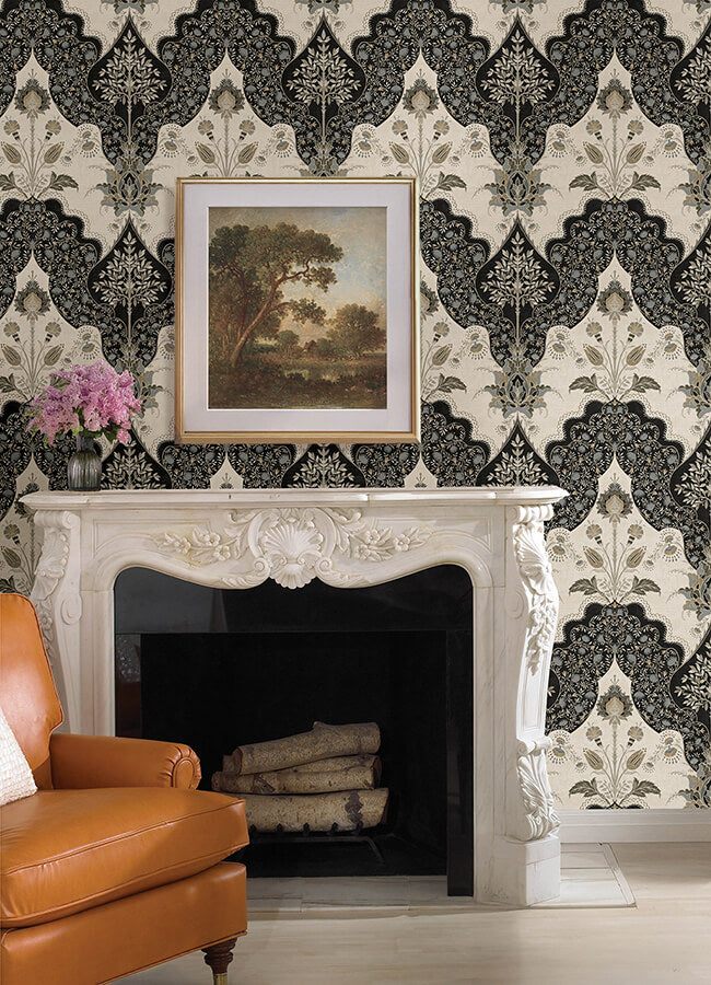 auden-black-floral-grandeur-wallpaper-york-wallcoverings-4147-27389 - York Wallcoverings Papel pintado