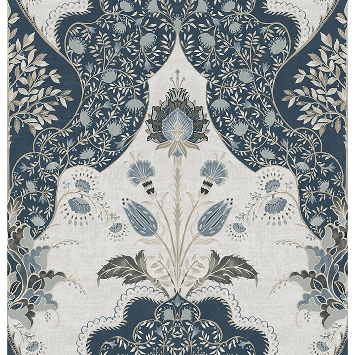 auden-dark-blue-floral-grandeur-wallpaper-york-wallcoverings-4147-27392 - York Wallcoverings Papel pintado