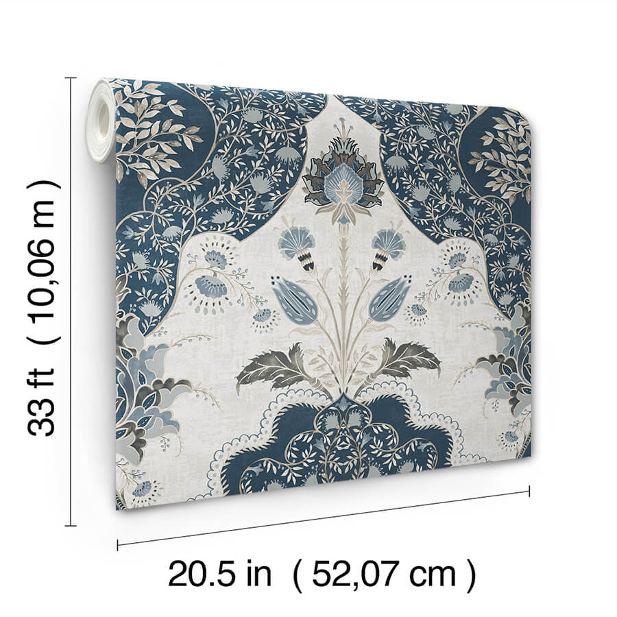 auden-dark-blue-floral-grandeur-wallpaper-york-wallcoverings-4147-27392 - York Wallcoverings Papel pintado