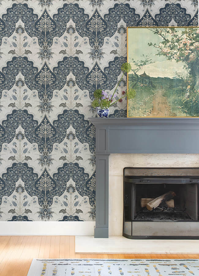 auden-dark-blue-floral-grandeur-wallpaper-york-wallcoverings-4147-27392 - York Wallcoverings Papel pintado
