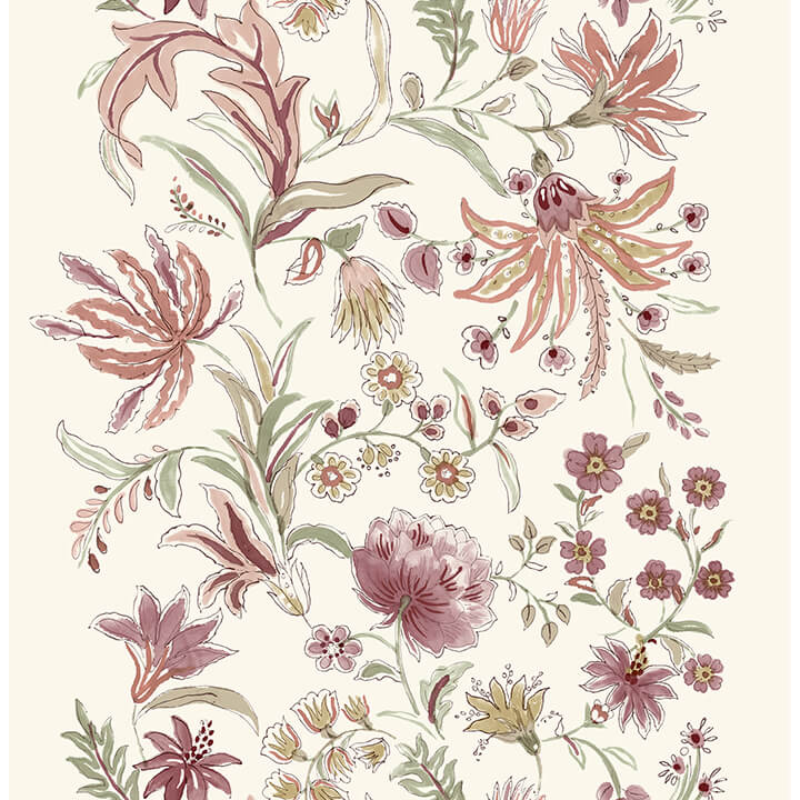 teonna-raspberry-floral-stripe-wallpaper-york-wallcoverings-4147-27397 - York Wallcoverings Papel pintado