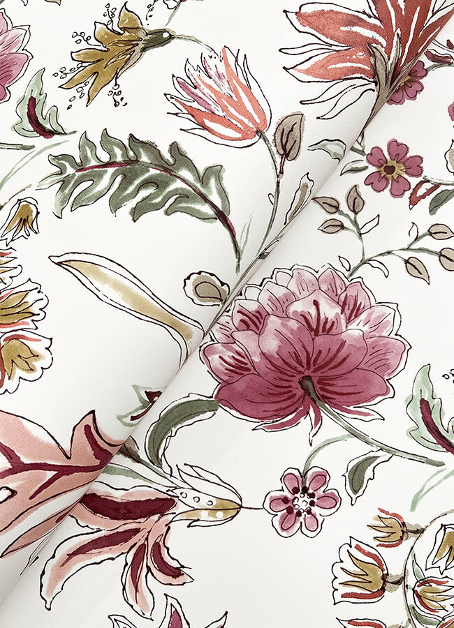 teonna-raspberry-floral-stripe-wallpaper-york-wallcoverings-4147-27397 - York Wallcoverings Papel pintado