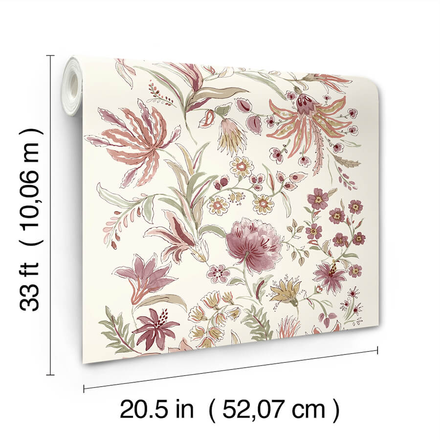 teonna-raspberry-floral-stripe-wallpaper-york-wallcoverings-4147-27397 - York Wallcoverings Papel pintado