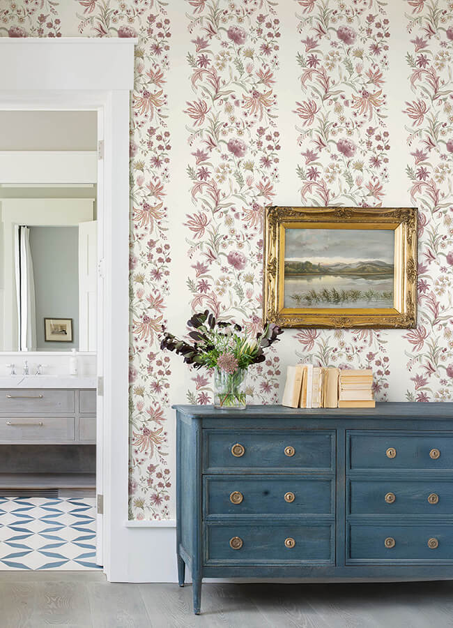 teonna-raspberry-floral-stripe-wallpaper-york-wallcoverings-4147-27397 - York Wallcoverings Papel pintado