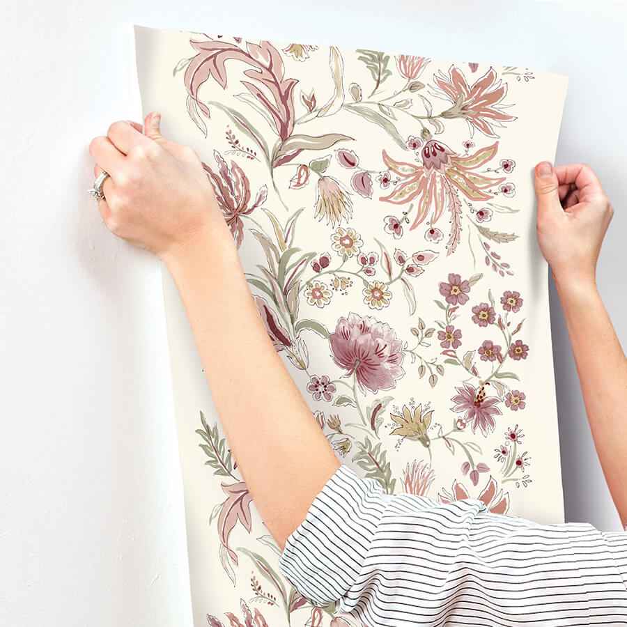 Teonna Raspberry Floral Stripe Wallpaper - York Wallcoverings - 4147-27397 - York Wallcoverings Wallpaper