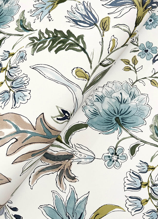 teonna-blue-floral-stripe-wallpaper-york-wallcoverings-4147-27398 - York Wallcoverings Papel pintado