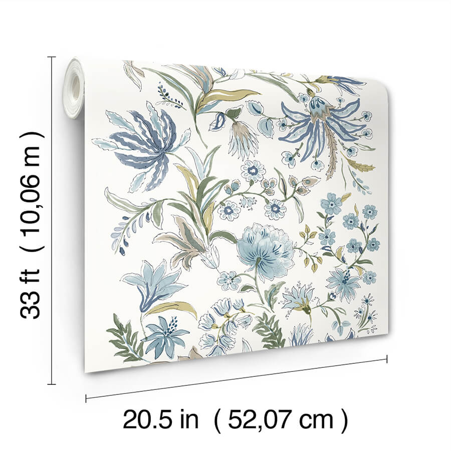 teonna-blue-floral-stripe-wallpaper-york-wallcoverings-4147-27398 - York Wallcoverings Papel pintado