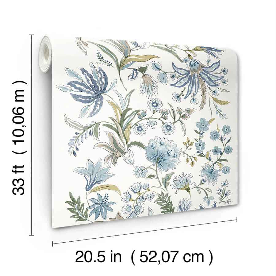 Teonna Blue Floral Stripe Wallpaper - York Wallcoverings - 4147-27398 - York Wallcoverings Wallpaper