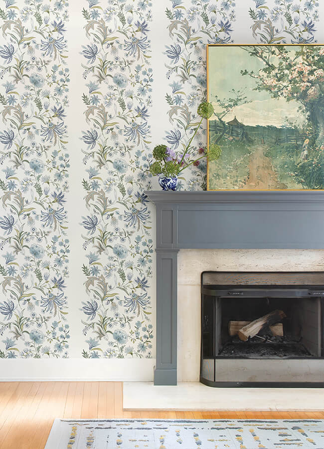 teonna-blue-floral-stripe-wallpaper-york-wallcoverings-4147-27398 - York Wallcoverings Papel pintado