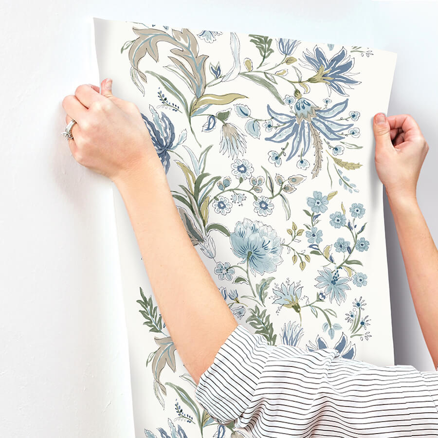 teonna-blue-floral-stripe-wallpaper-york-wallcoverings-4147-27398 - York Wallcoverings Papel pintado