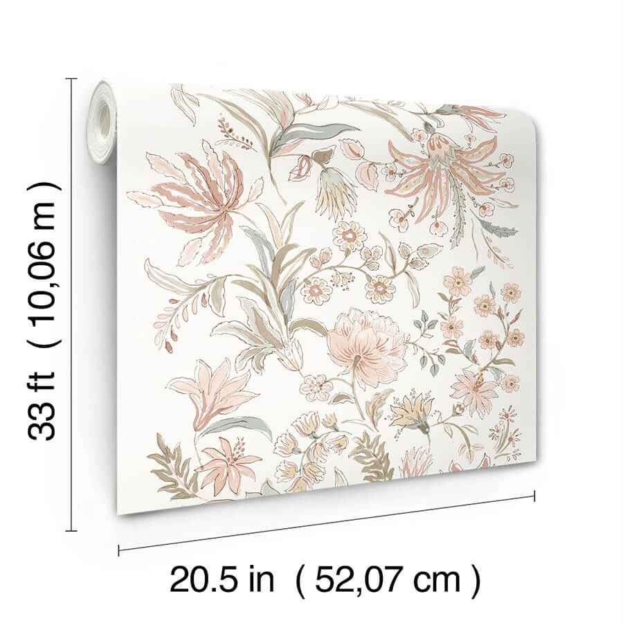 Teonna Light Pink Floral Stripe Wallpaper - York Wallcoverings - 4147-27399 - York Wallcoverings Wallpaper