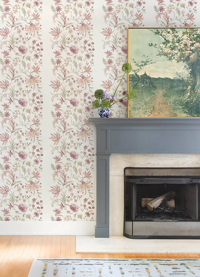 teonna-light-pink-floral-stripe-wallpaper-york-wallcoverings-4147-27399 - York Wallcoverings Papel pintado