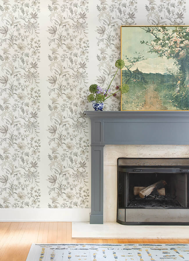 teonna-light-grey-floral-stripe-wallpaper-york-wallcoverings-4147-27400 - York Wallcoverings Papel pintado