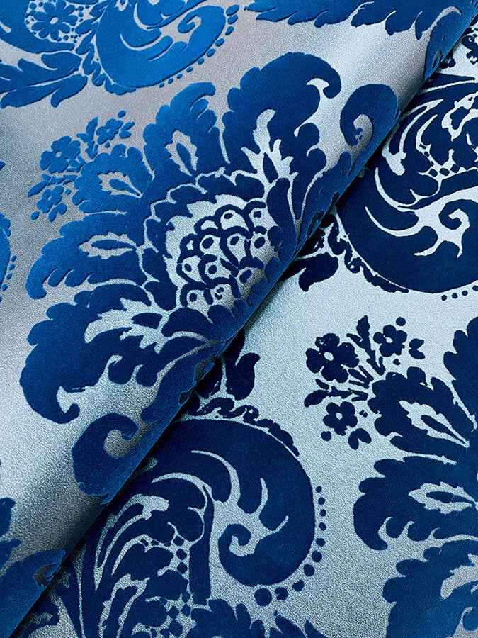 Shadow Blue Flocked Damask Wallpaper - York Wallcoverings - 4147-87310 - York Wallcoverings Wallpaper
