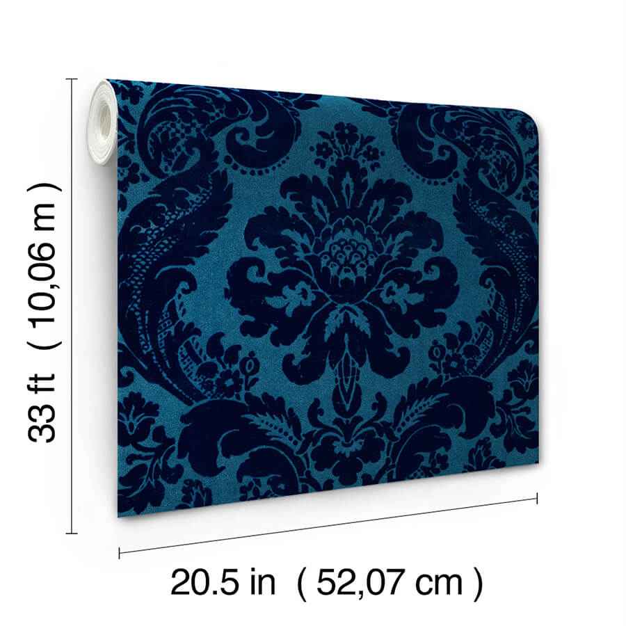 Shadow Blue Flocked Damask Wallpaper - York Wallcoverings - 4147-87310 - York Wallcoverings Wallpaper