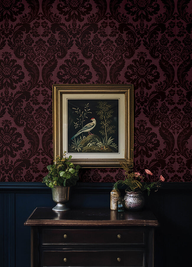 shadow-merlot-flocked-damask-wallpaper-york-wallcoverings-4147-87315 - York Wallcoverings Papel pintado