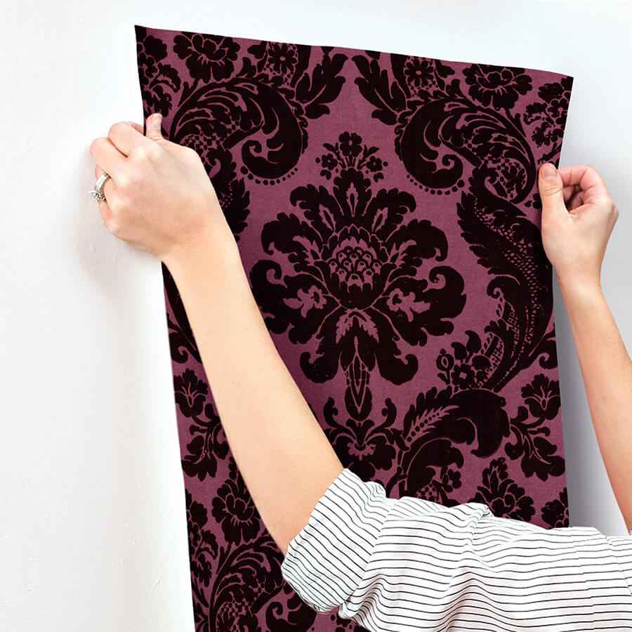 Shadow Merlot Flocked Damask Wallpaper - York Wallcoverings - 4147-87315 - York Wallcoverings Wallpaper