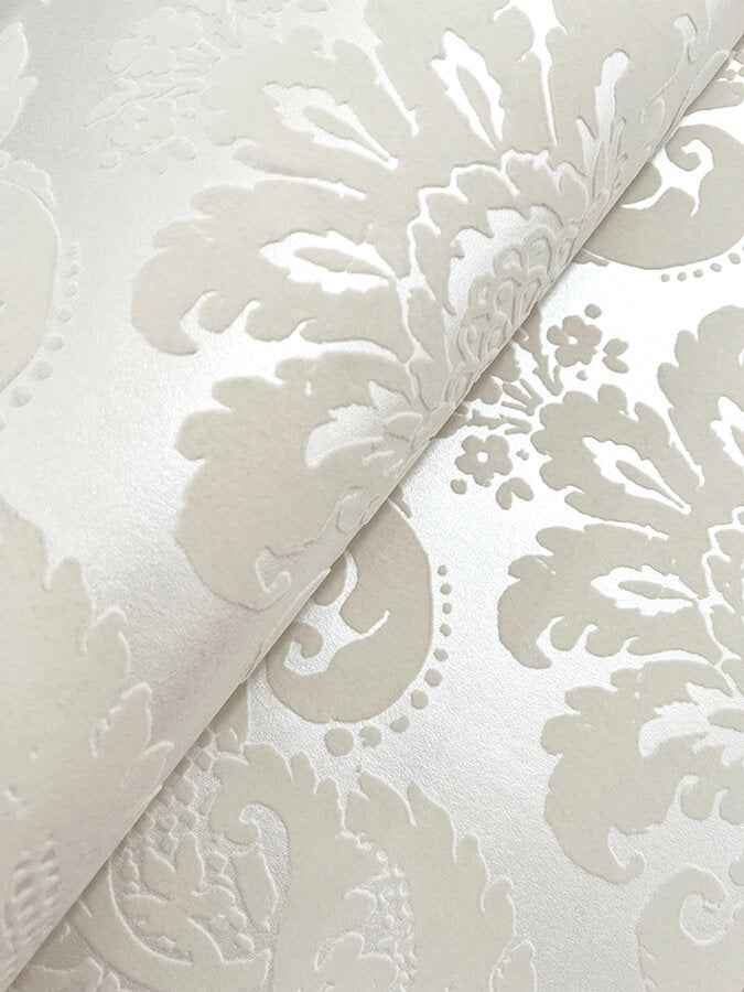 Shadow Cream Flocked Damask Wallpaper - York Wallcoverings - 4147-87390 - York Wallcoverings Wallpaper