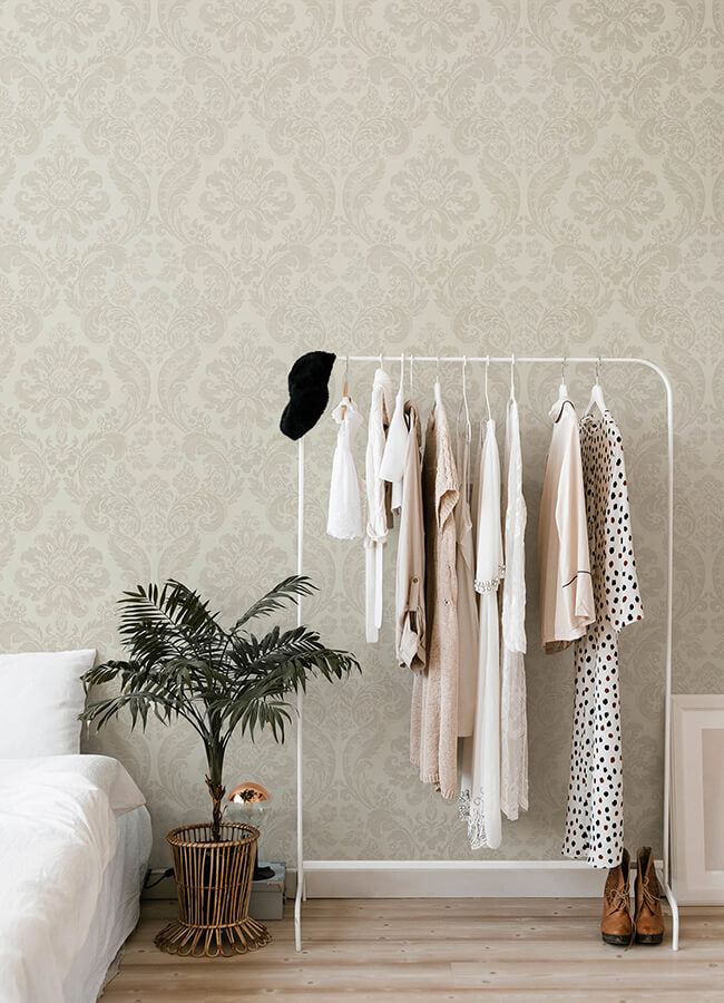 shadow-cream-flocked-damask-wallpaper-york-wallcoverings-4147-87390 - York Wallcoverings Papel pintado