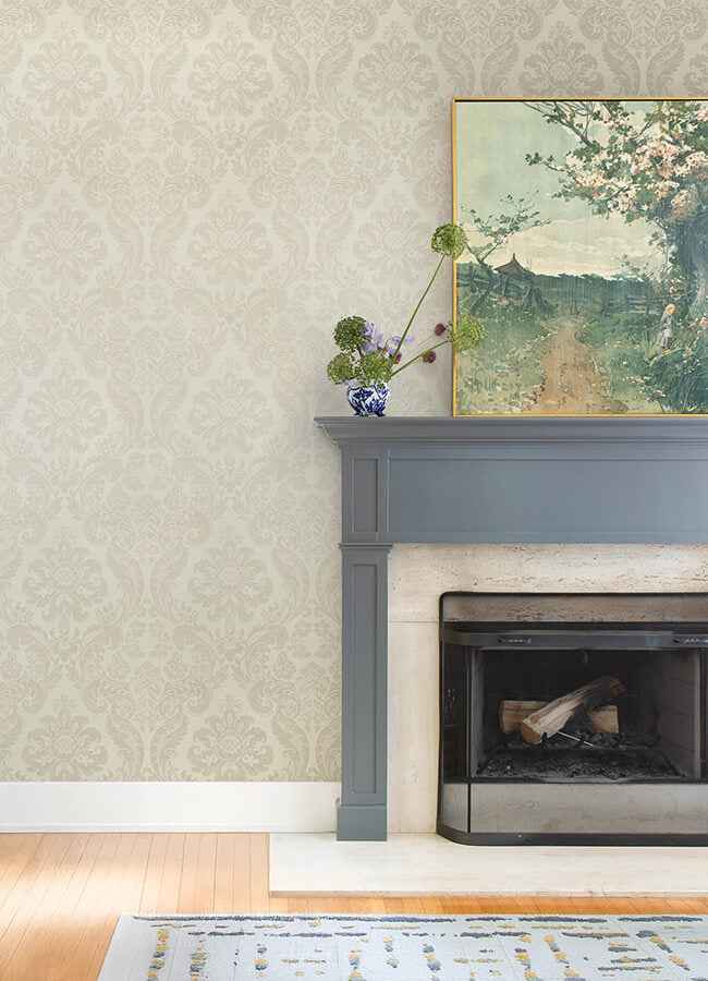 Shadow Cream Flocked Damask Wallpaper - York Wallcoverings - 4147-87390 - York Wallcoverings Wallpaper