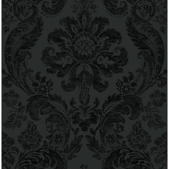shadow-black-flocked-damask-wallpaper-york-wallcoverings-4147-87391 - York Wallcoverings Wallpaper
