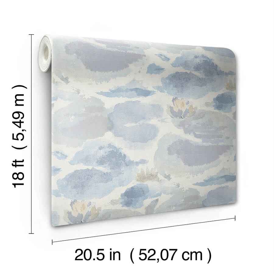 Water Lily Blue Peel & Stick Wallpaper - York Wallcoverings - NUS6419 - York Wallcoverings Wallpaper