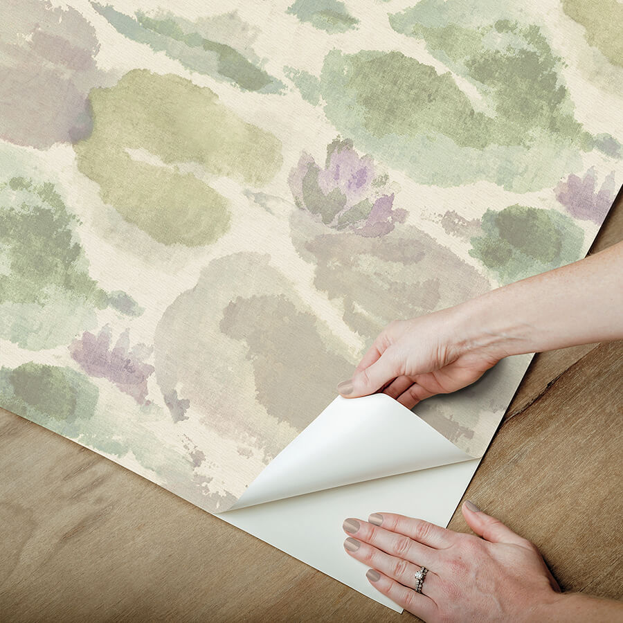 water-lily-lavender-and-green-peel-and-stick-wallpaper-york-wallcoverings-nus6420 - York Wallcoverings Wallpaper