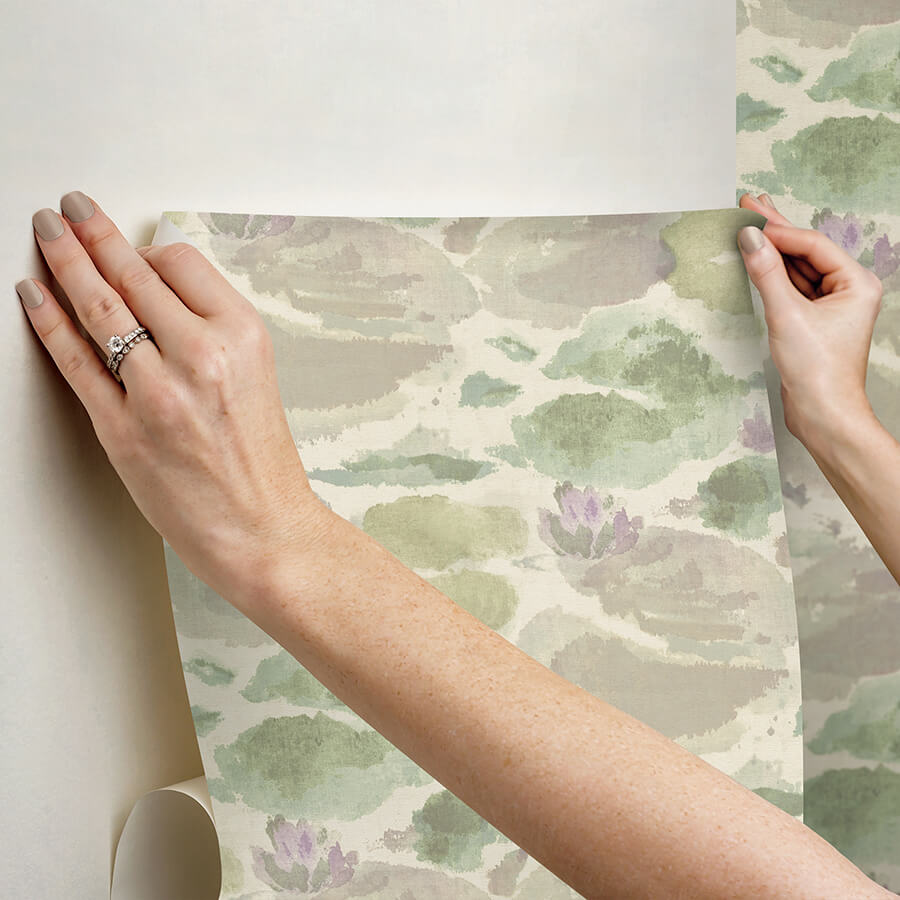 water-lily-lavender-and-green-peel-and-stick-wallpaper-york-wallcoverings-nus6420 - York Wallcoverings Wallpaper