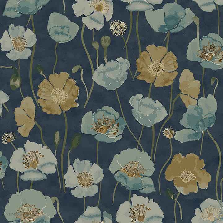 Adelia Indigo Peel & Stick Wallpaper - York Wallcoverings - NUS6429