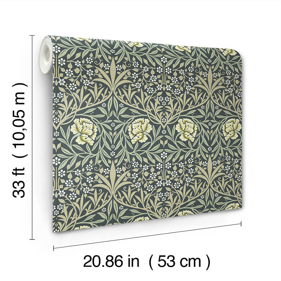 oxford-union-sea-green-floral-vines-wallpaper-york-wallcoverings-4171-82047 - York Wallcoverings Wallpaper