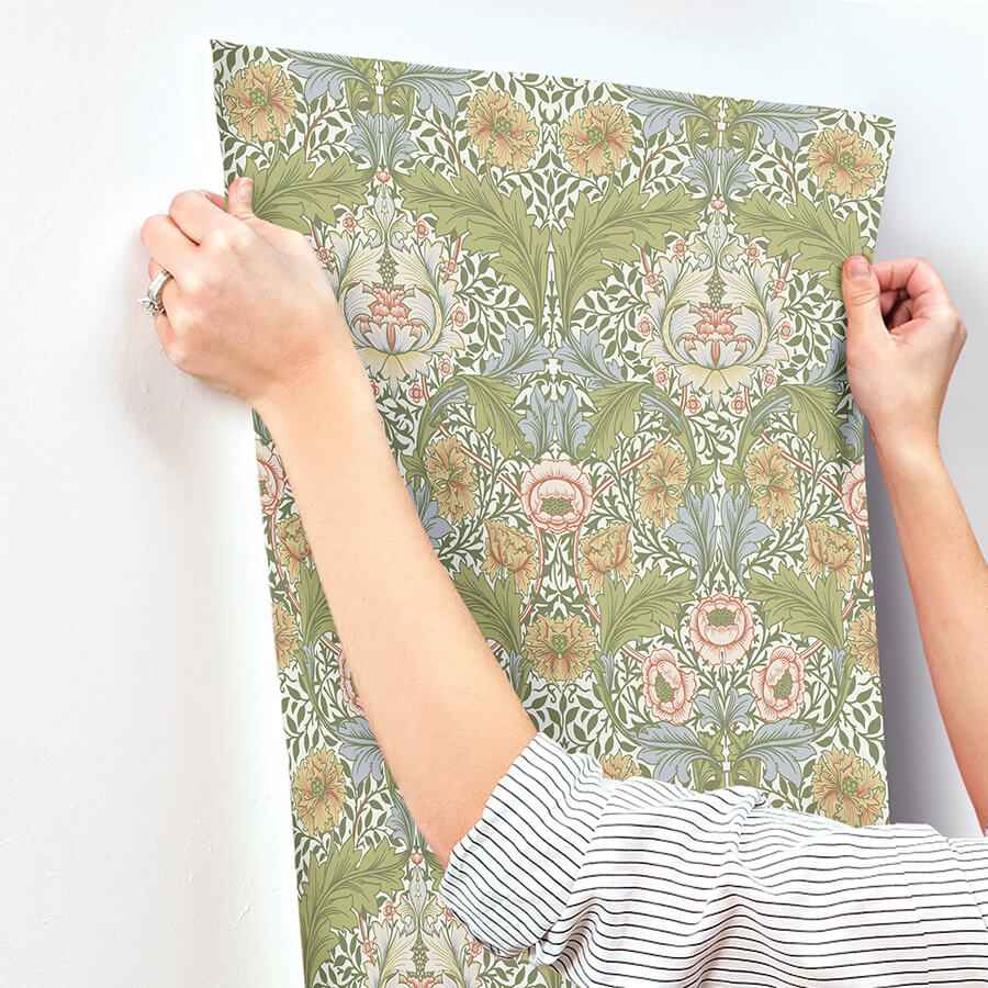 Myrtle Green Floral Ogee Wallpaper - York Wallcoverings - 4171-82058 - York Wallcoverings Wallpaper