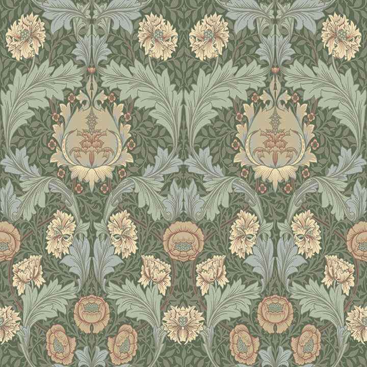 Myrtle Sea Green Floral Ogee Wallpaper - York Wallcoverings - 4171-82059