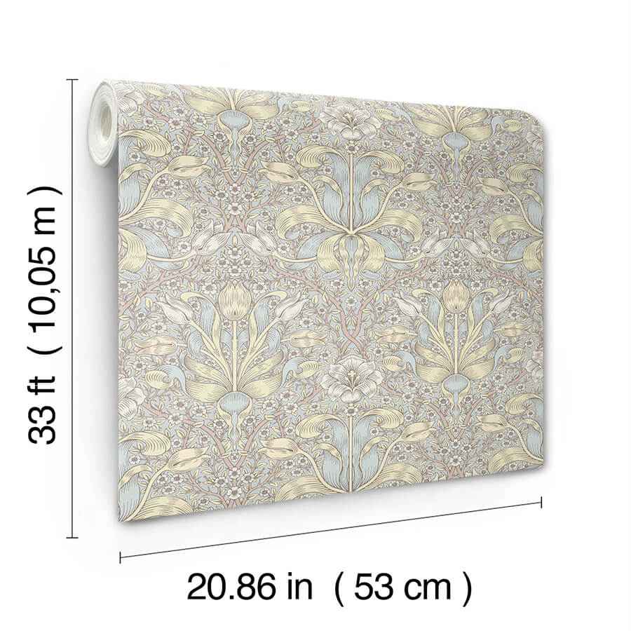 Spring Thicket Light Blue Tulip Damask Wallpaper - York Wallcoverings - 4171-82066 - York Wallcoverings Wallpaper