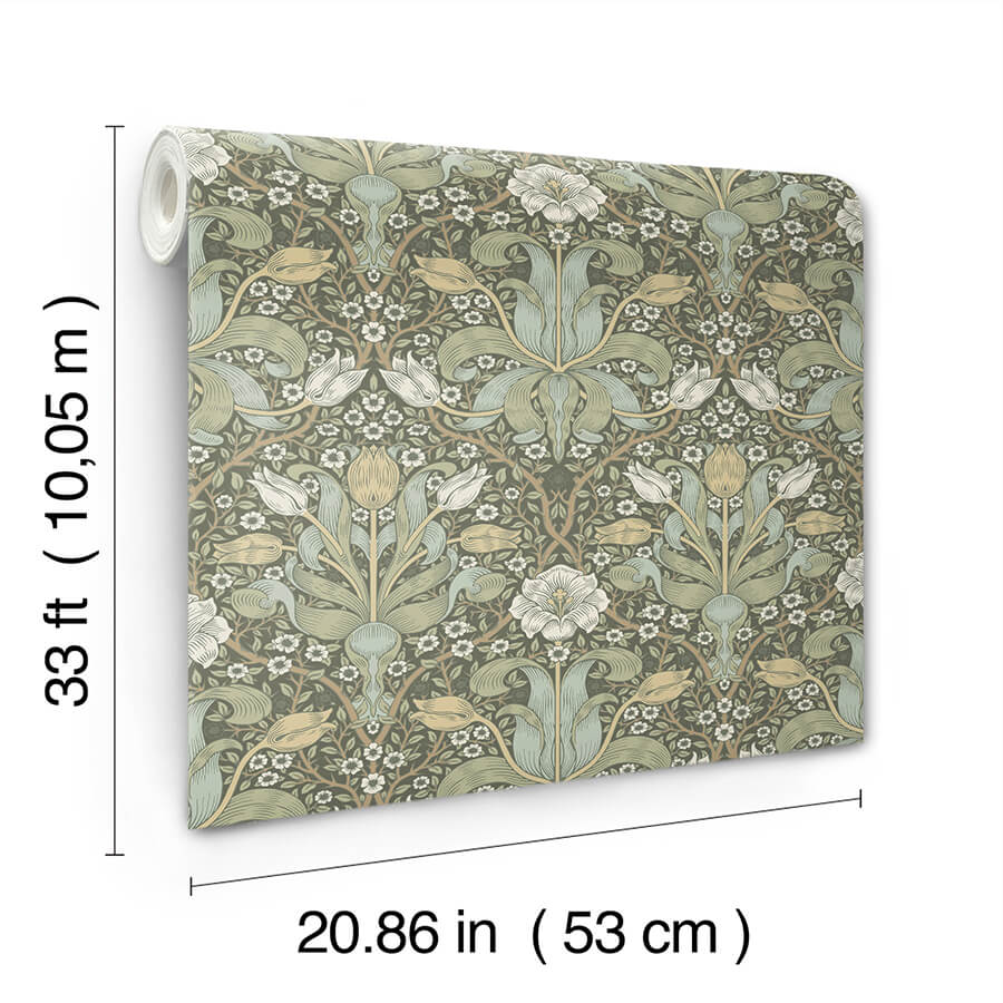 spring-thicket-green-tulip-damask-wallpaper-york-wallcoverings-4171-82067 - York Wallcoverings Wallpaper