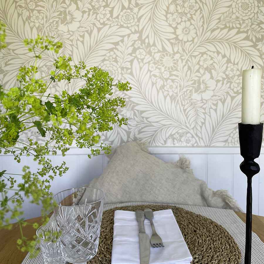 Florence Neutral Leaf Wallpaper - York Wallcoverings - BG722 - York Wallcoverings Wallpaper