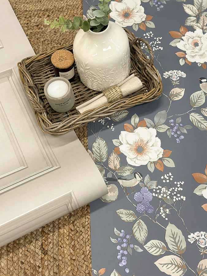 Bramble Blue Floral Wallpaper - York Wallcoverings - BG2300 - York Wallcoverings Wallpaper