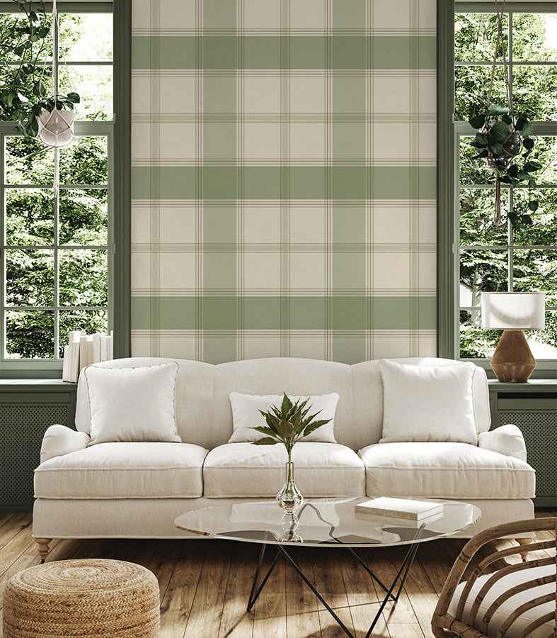 Braxton Green Check Wallpaper - York Wallcoverings - BG2305 - York Wallcoverings Wallpaper