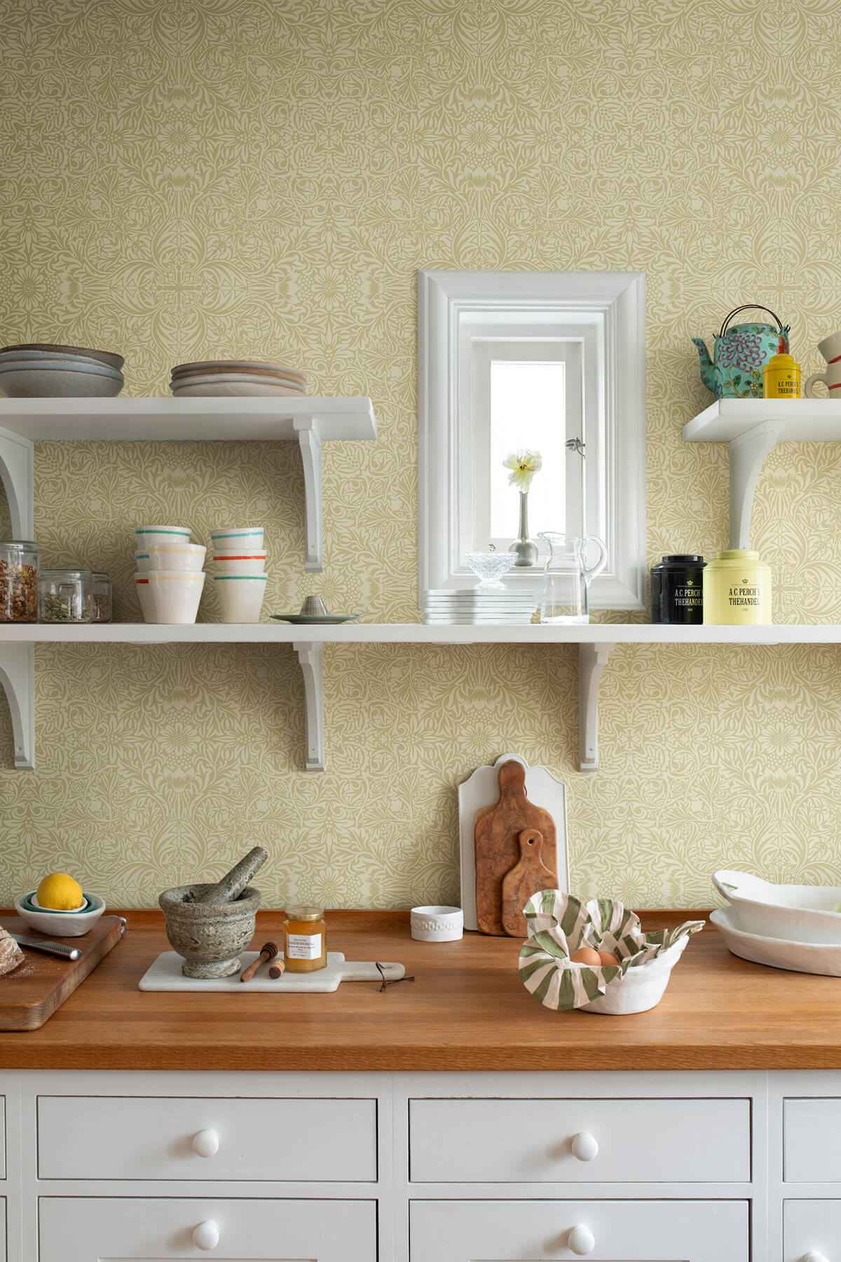 Ceiling Yellow Intricate Floral Wallpaper - York Wallcoverings - 4171-82070 - York Wallcoverings Wallpaper