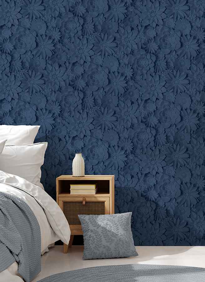 Dacre Dark Blue Floral Wallpaper - York Wallcoverings - FD42690 - York Wallcoverings Wallpaper